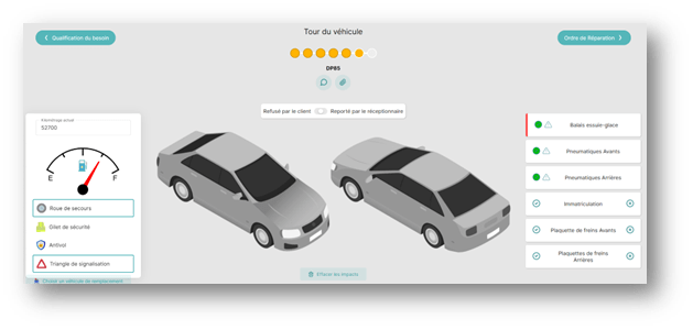 tour du véhicule prise en charge client